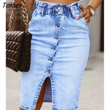 Denim Skirt Women's Half Length Skirt New Split Retro Split Fashion Sexy Button Long Retro Old Hip Pocket Rock