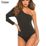 Shoulder Slope Neckline Bodysuit Long Sleeve 2022 Autumn Winter Women Slim Fit Body Sexy Black