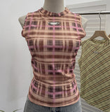 Mesh Vest Retro Design Slim Slimming Sleeveless T-Shirt Short Top