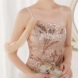 Sequin One Shoulder Slit Long Evening