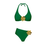 Solid Color Hanging Neck Strap Split Swimsuit Woman 2025 New Sexy