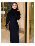 Turtleneck Women's Dress Long Sleeve Sweater Kintted Dresses Women High Waist Slim Autumn Winter Pullover Knitting Long Robe