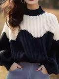 Toloer And White Half-High Collar Sweater 2025 New Winter Lazy High Feeling Thick Thick Knitted Shirt Top
