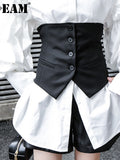 Women Black Button Split Joint Asymmetrical Loose Fit Vest New Sleeveless Fashion Tide Spring Autumn 2023