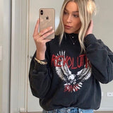 Faded Graphic Sport Sweatshirts Woman Autumn Cotton Washed Black Pullover Casual Vintage Classic Gray-black