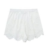 Summer Style Hollowed-Out Embroidered Shirt 7578101 Elastic Waist Shorts 7575019-Outfit