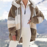 Women's Winter 2021 New Loose Plush Stitching Hooded Cardigan Women's