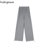 Wide Leg Pants Women Sweatpants Bow Embroidery Casual Pantalon Femme 2023 New Bottoms High Waist Straight Sweet Trousers-Outfit