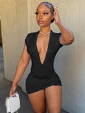 Sexy V-neck Short Sleeves Solid Knitted Mini Sheath Club