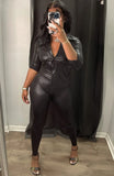 Leather Fit Blouse and High Waist Pants 2 Piece