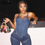 Spring Womens Tops 2022 Backless Sleeveless Patchwork Lmitation Denim Tank Top Fashion Streetwear Party Corset Top