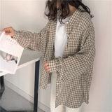 Women Ins Retro Basic Plaid All-match Simple Trendy Elegant Femme Shirts Turn-down Collar Chic Long Sleeve Womens
