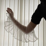Solid Color Mesh Transparent Over Finger Fashion Gloves 319-1-Outfit