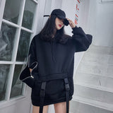 Deeptown Gothic Zip Up Hoodie Women Black Zipper Patchwork Sweatshirt Korean 2021 Zipper Solid Long Sleeve Tracksuit