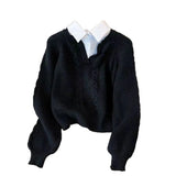 Autumn And Winter Splicing Women's Shirt Wear Design Niche Collar Loose Jaflage Shirt Fake