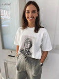 Printed White T-shirts For Women 2023 Summer New Round Neck Short Sleeve T Shirt Fashion High Street Casual Tee Tops-Outfit