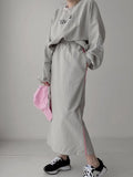 Women Tracksuit Hoodies 2 Piece Sets Chic Pullover Loose Casual Sweatershirt & High Waist Split Skirt Suit