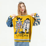 Cartoon Clown Embroidery Sweater Harajuku Retro Style Knitted Sweater Autumn And Winter Cotton Pullover