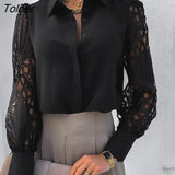 White Lace Shirt Women 2023 Fashion Hollow Out Button Elegant Blouse Female Casual Long Sleeve Office Lady Tops