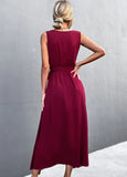Romantic V-neck Sleeveless Solid Belted A-line Holiday