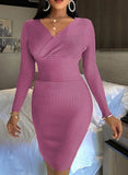 Knit V-Neck High Waist Wrap Midi