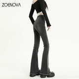 2023 Spring Woman New High Waist Stretch Cotton Denim Pants Vintage Streetwear Y2k Chic Tassels Flared Jeans Blue