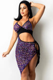 Party Sequins Cut Out Irregular Halter