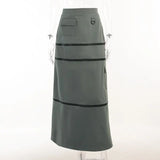 Irregular Pockets Zipper Detachable Maxi Cargo Skirt Trending Rave Clothes Women Y2k Elastic Waist Long Skirt