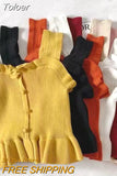 2023 Y2K Buttons Cute Women Cropped T-shirt New Streetwear Stripe Sexy Summer OFF White Ruffles Sleeveless