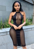 Patch Sexy Mesh Scoop Halter Long Bodycon