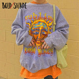 Bold Shade Grunge Aesthetic Oversized Sweatshirt Letter Cartoon Print Long Sleeve Hoodies Street Style Indie Vintage