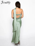 Women's Elegant Solid Long Maxi Dresses Halter Backless Sleeveless Suspender Dress Summer Sexy Street Casual Vestidos-Outfit