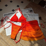 2025 New Gradient Mesh Three-Piece Beach Short Skirt Sexy