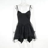 Sling Net Stitching Irregular Dress Women's 2024 Dark Wind New Fashion Slim Skirt-Outfit