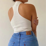 Ladies Sexy Camisole Solid Color Cross Halter Sweater Vest Slim Sleeveless Base T-Shirt Midriff-baring Knitted Tops-Outfit