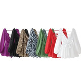 Summer Out-The-Shoulder Lantern Long-Sleeved V-Neck Dress Sexy Showy Multi-Colored Skirt