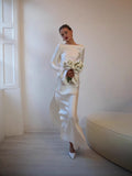 Elegant Temperament Solid-Colored Back-Back-Scuffed Long-Sleeved Dress