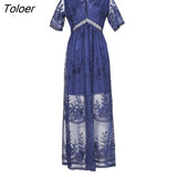 2023 Summer Boho Women Maxi Dress Loose Embroidery White Lace long Tunic Beach Dress Vacation Holiday Women