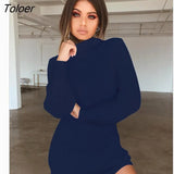 Dress Autumn Winter Warm Knitted Sweater Dresses Women Elastic Turtleneck Long Sleeve Bodycon Dresses