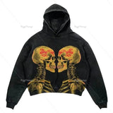 autumn and winter men street trend letter print sweatshirt retro high street loose couple pullover hooded sweatshirt-Outfit