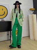 Embroidery Colorblock Shirt For Women Lapel Long Sleeve Loose Button Through Blouse Female Fashion Clothing