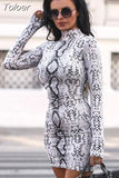 Autumn Winter Long Sleeve Leopard Slim Mini Dress Ladies Stand Collar Sexy High Waist Short Bodcon