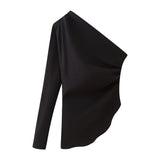 New Pleated Asymmetrically Trimmed Blouse 0264840-Outfit