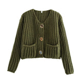 New autumn and winter 2024 women street fashion thick needle short cardigan coat-Outfit