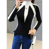 Winter Turtleneck Contrasting Colors Spliced Sweaters Female Fashion Office Lady Warm Knitted Jumpers Women's