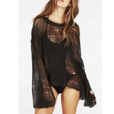 Beach Sexy Hole Sweater Asymmetric Hem Loose Knitted Crochet Heart shape Hollow out Thin Knit Sweater Jumper Tops