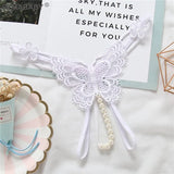 Temptation Butterfly Type Pearl Massage Women G-String Thong Sweet Girl Hollow Embroidery Underwear Panties Lingerie