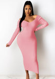 Knitting V-Neck Long Bodycon