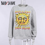 Bold Shade Grunge Aesthetic Oversized Sweatshirt Letter Cartoon Print Long Sleeve Hoodies Street Style Indie Vintage
