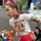 New Round-Neck Letter Printing Fashion Tight Sexy T-Shirt For Girls Short Summer Leak Umbilical